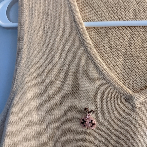Vintage Embellished Embroidered Sweater Vest Cream Flowers Ladybug - Picture 3 of 4